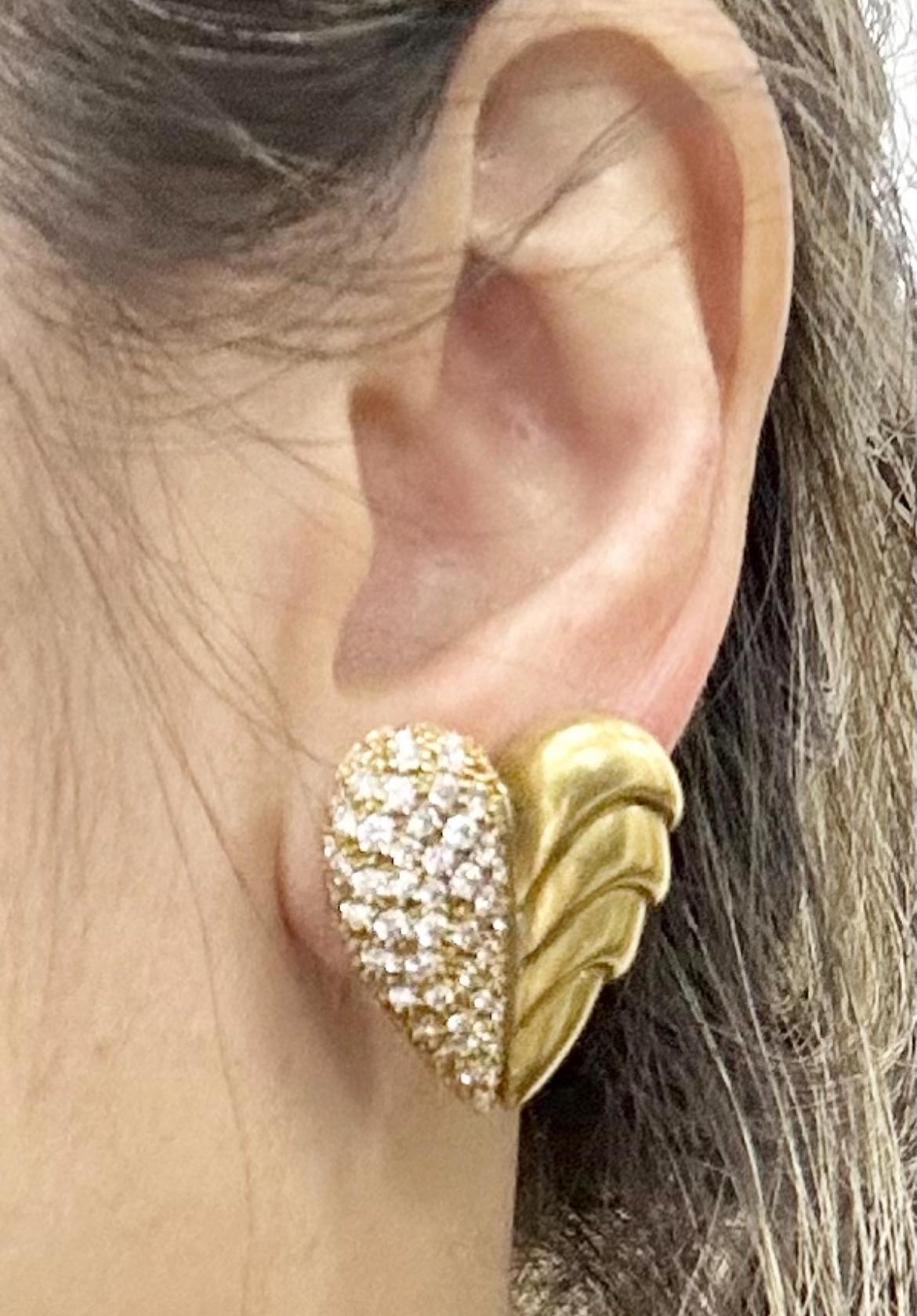 Vahenaltchayan 18k YG Diamond Heart Shape Ear Clip Earrings For Sale 2