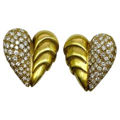 Retro Vahenaltchayan 18k YG Diamond Heart Shape Ear Clip Earrings