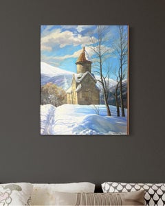 Paesaggio della chiesa armena Impressionismo Pittura ad olio originale, pronta da appendere