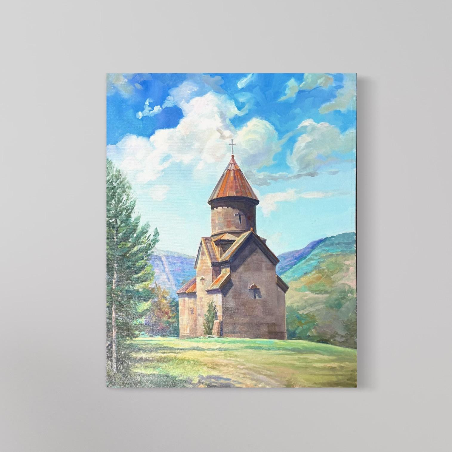 Armenische Church's Landschaft Impressionismus Original Ölgemälde, hängefertig – Painting von Vahram Meliqsetyan
