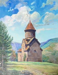 Armenian Church Landscape Impressionism Original oil Painting, Ready to Hang
