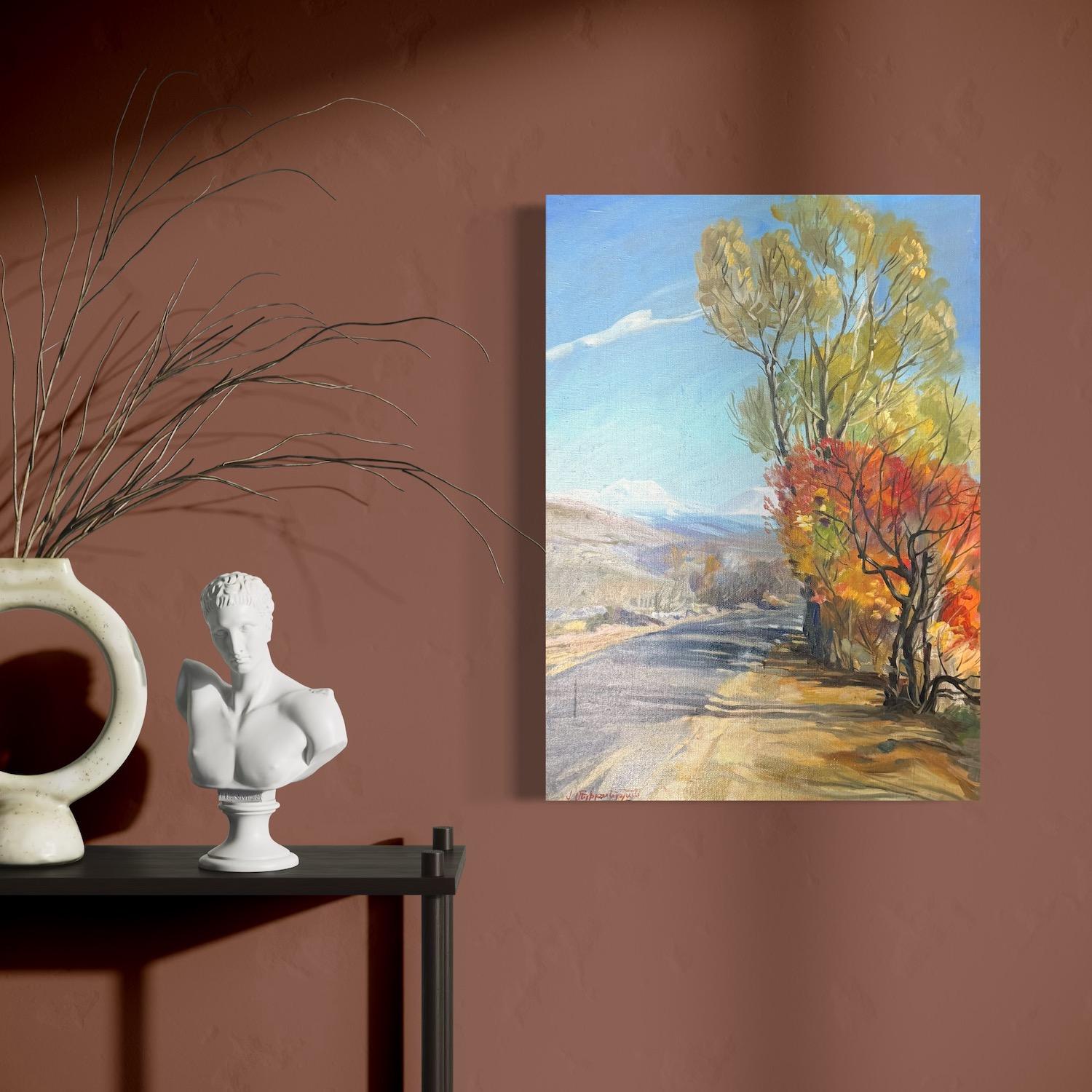 Herbstlandschaft Impressionismus Original Ölgemälde, hängefertig – Painting von Vahram Meliqsetyan