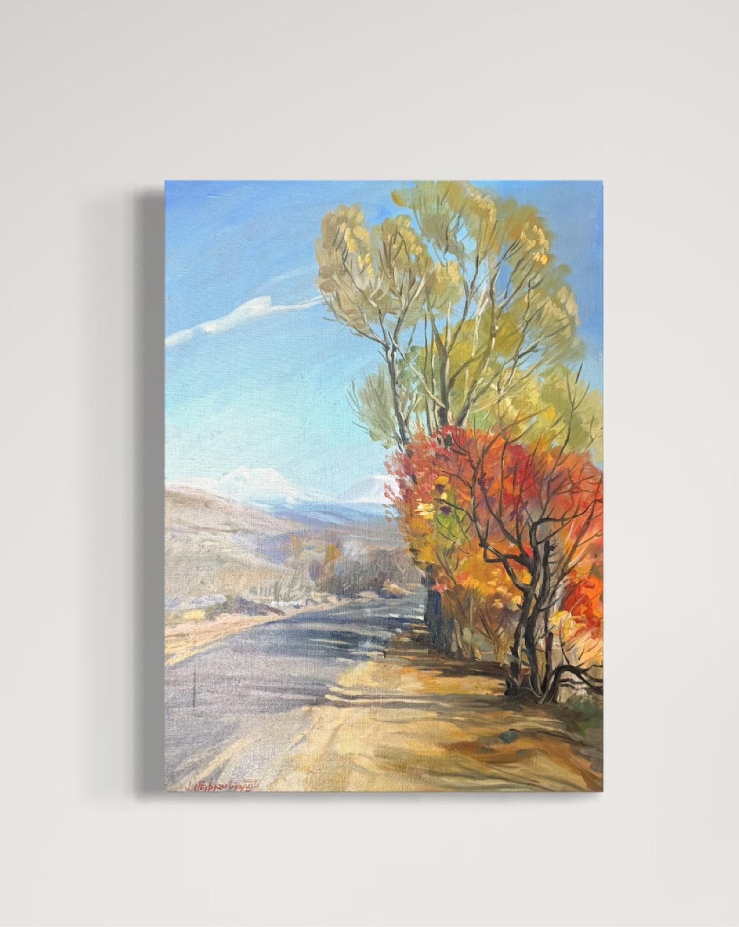 Herbstlandschaft Impressionismus Original Ölgemälde, hängefertig im Angebot 1