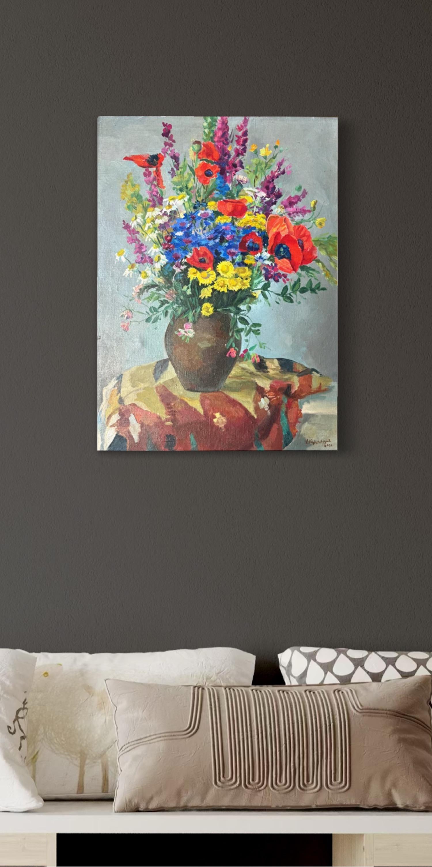 Fiori Natura morta Impressionismo Pittura a olio originale, pronta da appendere in vendita 1