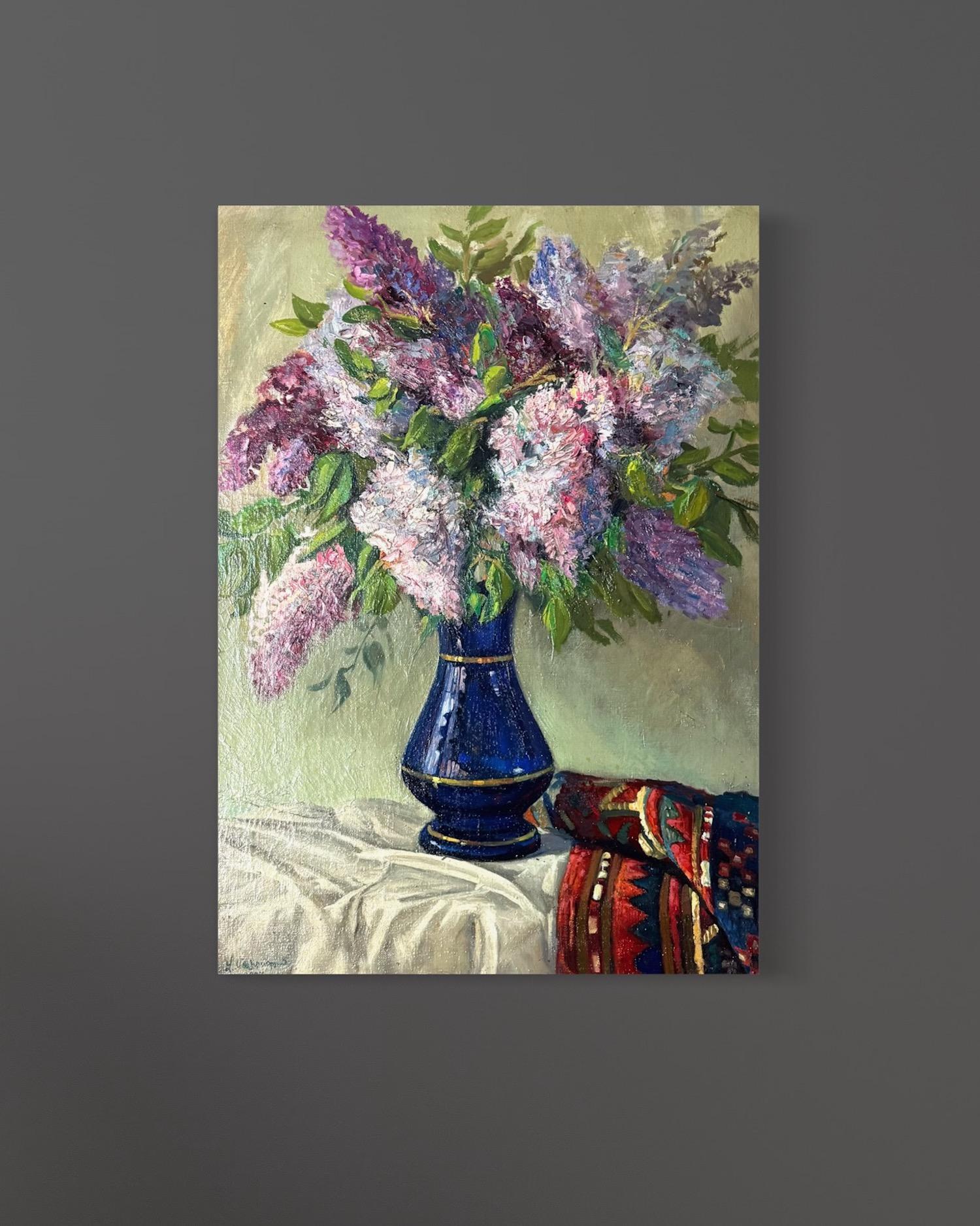 Lilas Bodegón Impresionismo Pintura al óleo original, Lista para colgar - Painting Impresionista de Vahram Meliqsetyan