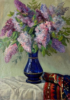 Lilas Bodegón Impresionismo Pintura al óleo original, Lista para colgar