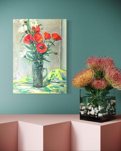 Amapolas Bodegón Impresionismo Pintura al óleo original, Lista para colgar