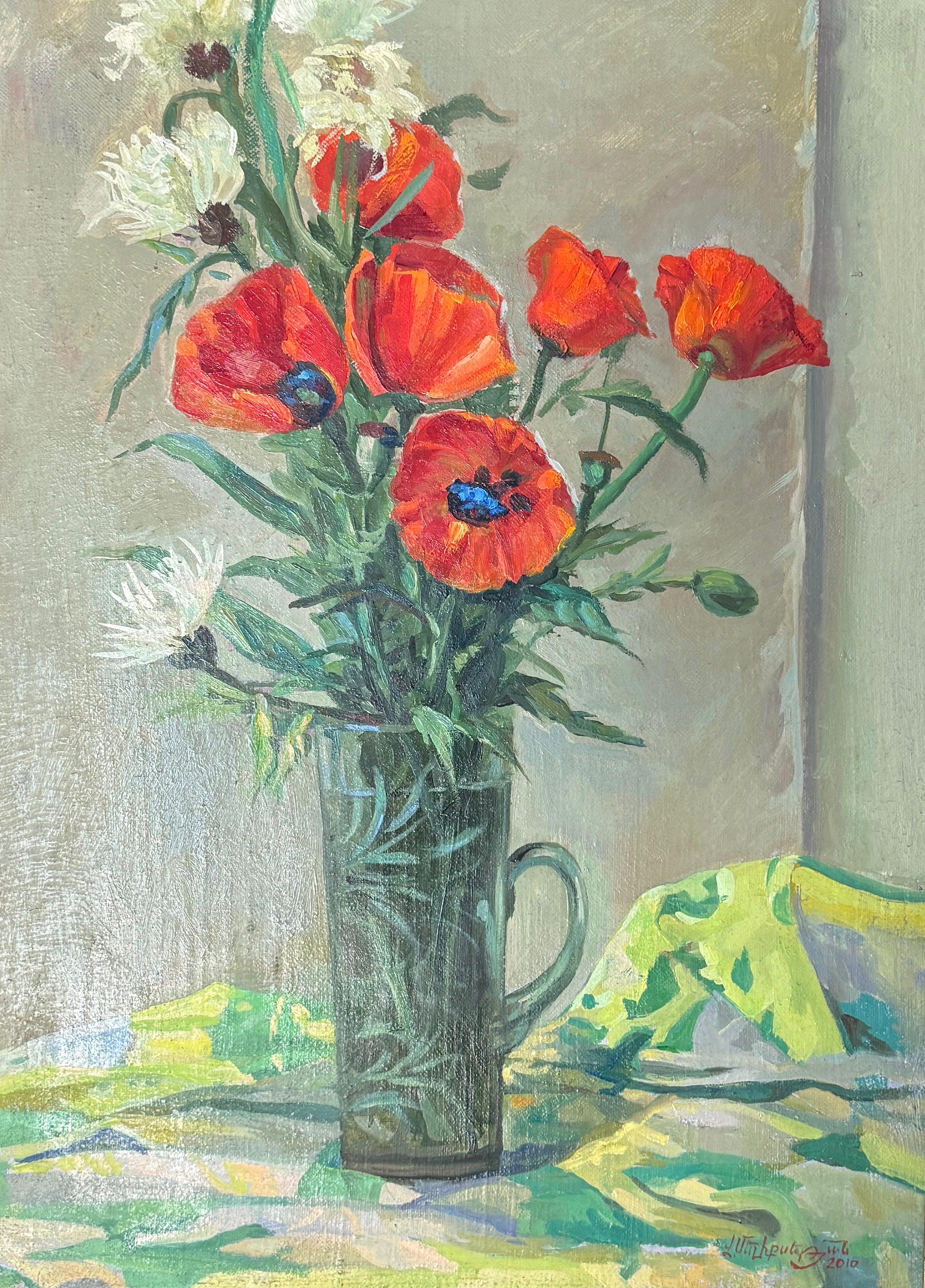 Still-Life Painting de Vahram Meliqsetyan - Amapolas Bodegón Impresionismo Pintura al óleo original, Lista para colgar