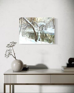 Paysage de bord de rivière Impressionnisme Peinture à l'huile originale, prête à être accrochée