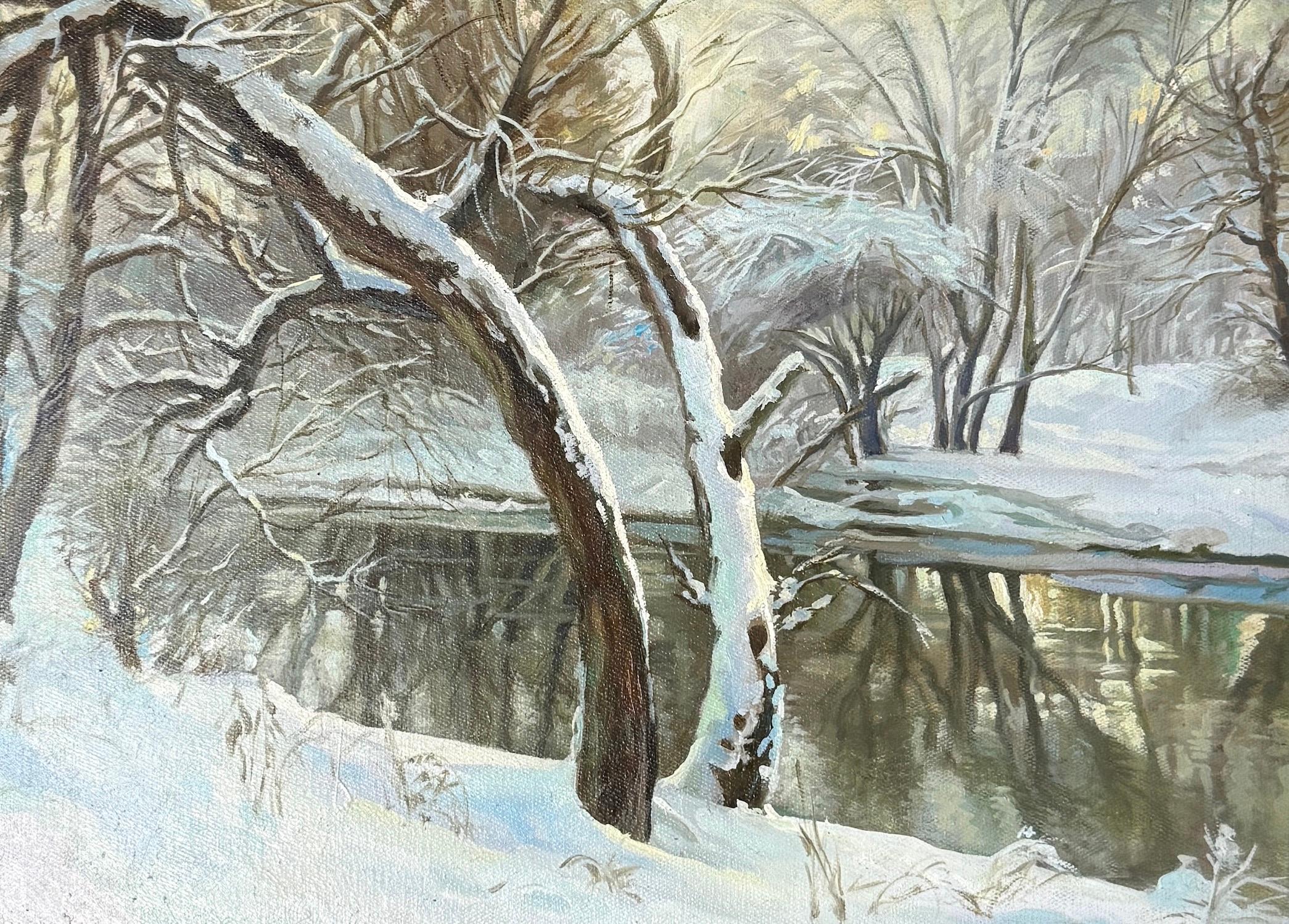 Paesaggio fluviale Impressionismo Pittura ad olio originale, pronta da appendere