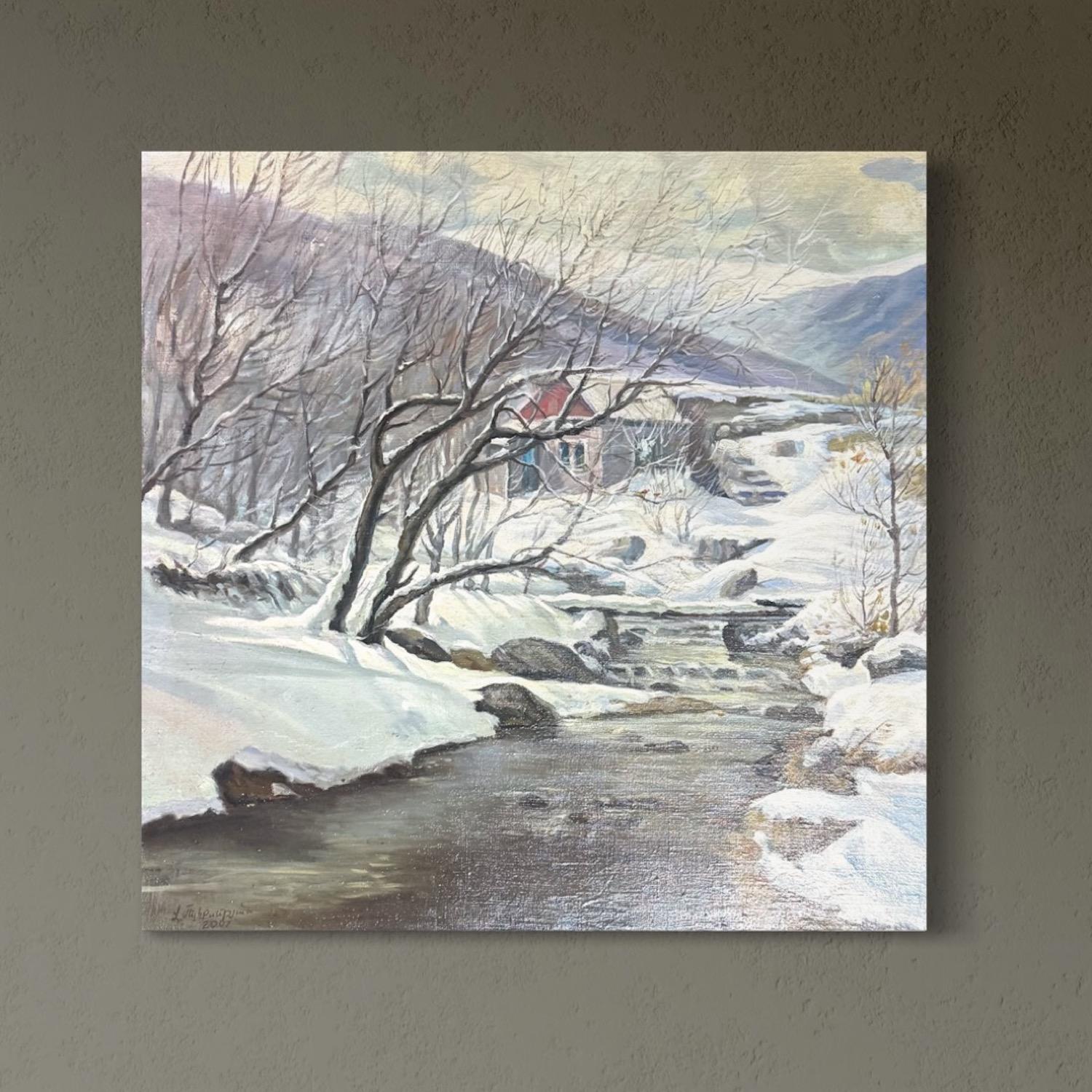 Paesaggio innevato Pittura ad olio originale, pronta da appendere - Painting di Vahram Meliqsetyan