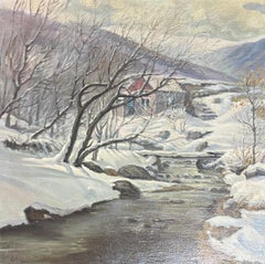 Snow Covered Landscape Original oil Painting, Ready to Hang