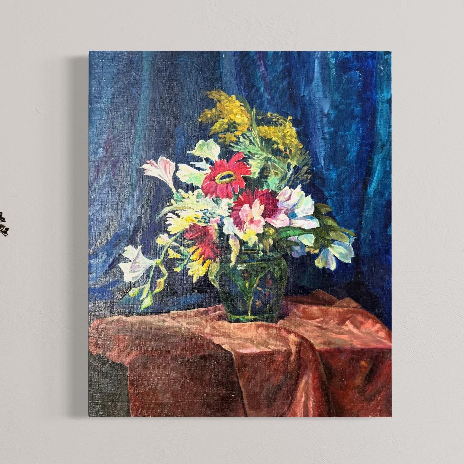 Vaso di fiori Natura morta Pittura ad olio originale, pronta da appendere - Painting di Vahram Meliqsetyan