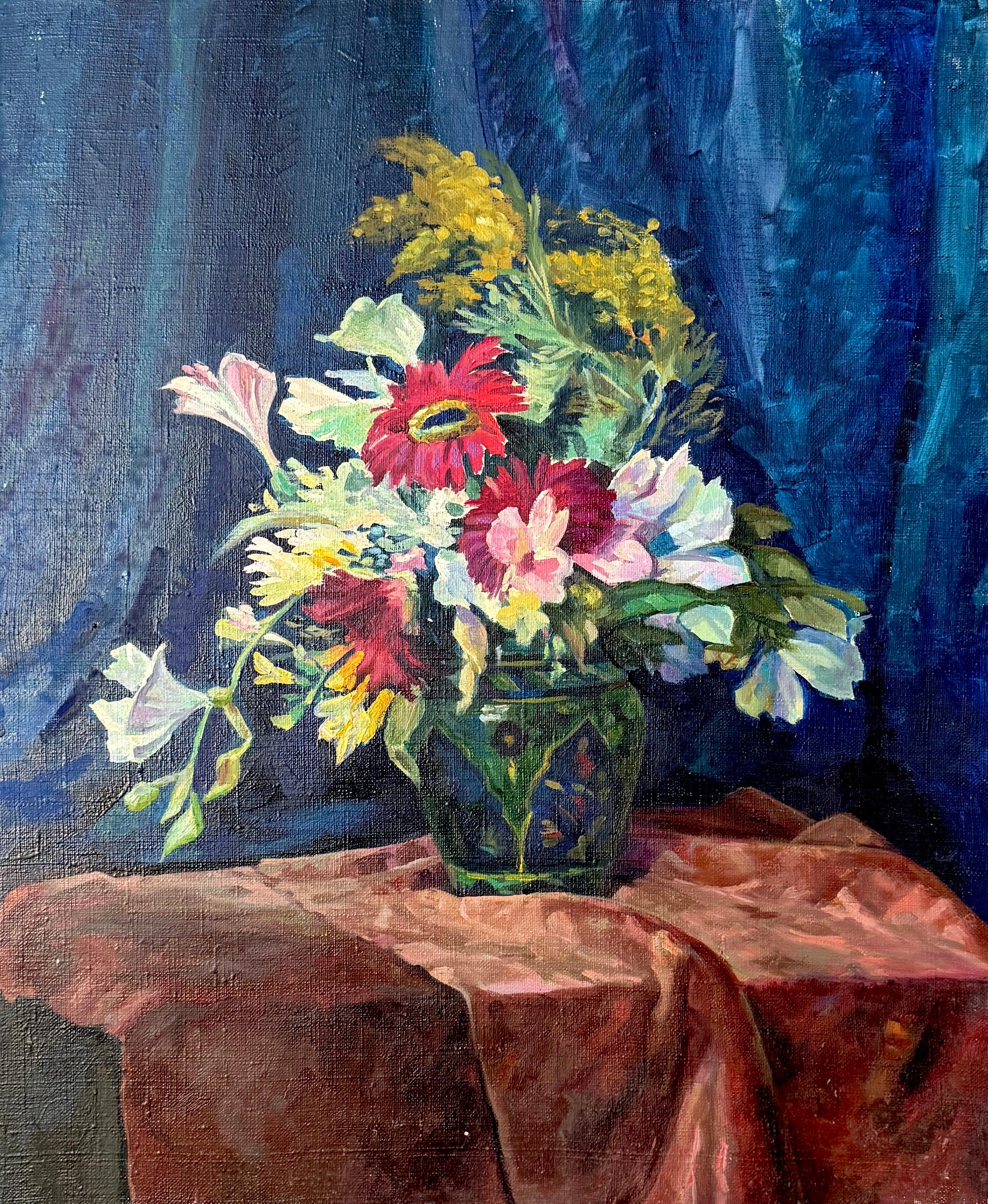 Jarrón de flores Naturaleza muerta Pintura al óleo original, Lista para colgar