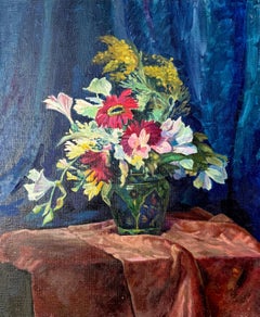 Jarrón de flores Naturaleza muerta Pintura al óleo original, Lista para colgar