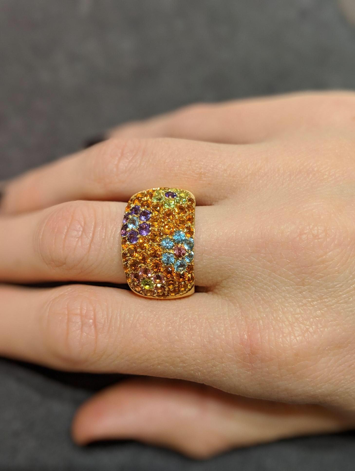 Vaid 18 Karat Yellow Gold Citrine and Semi Precious Flowers Ring In New Condition In New York, NY