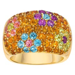 Anello Vaid in oro giallo 18 carati con citrino e fiori semipreziosi