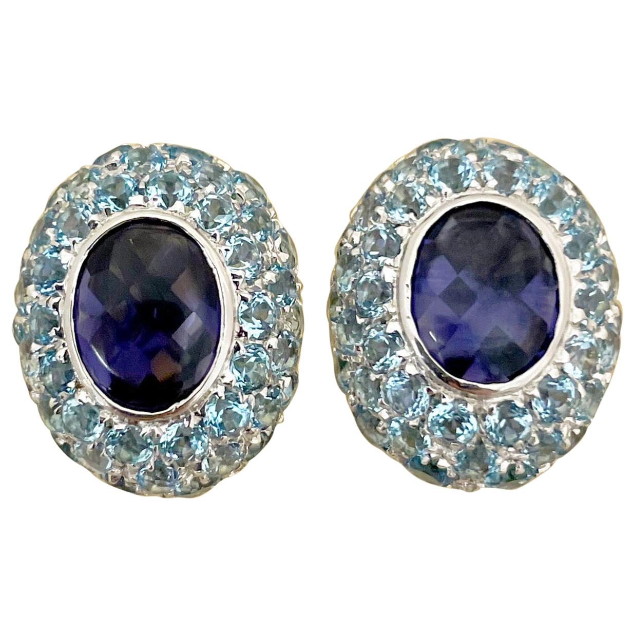 Vaid Roma 18 Karat White Gold Earrings with Iolite and Blue Topaz