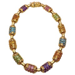 Vintage Vaid Roma 18 Karat Yellow Gold and Multicolored Semi Precious Necklace