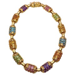 Vaid Roma 18 Karat Yellow Gold and Multicolored Semi Precious Necklace