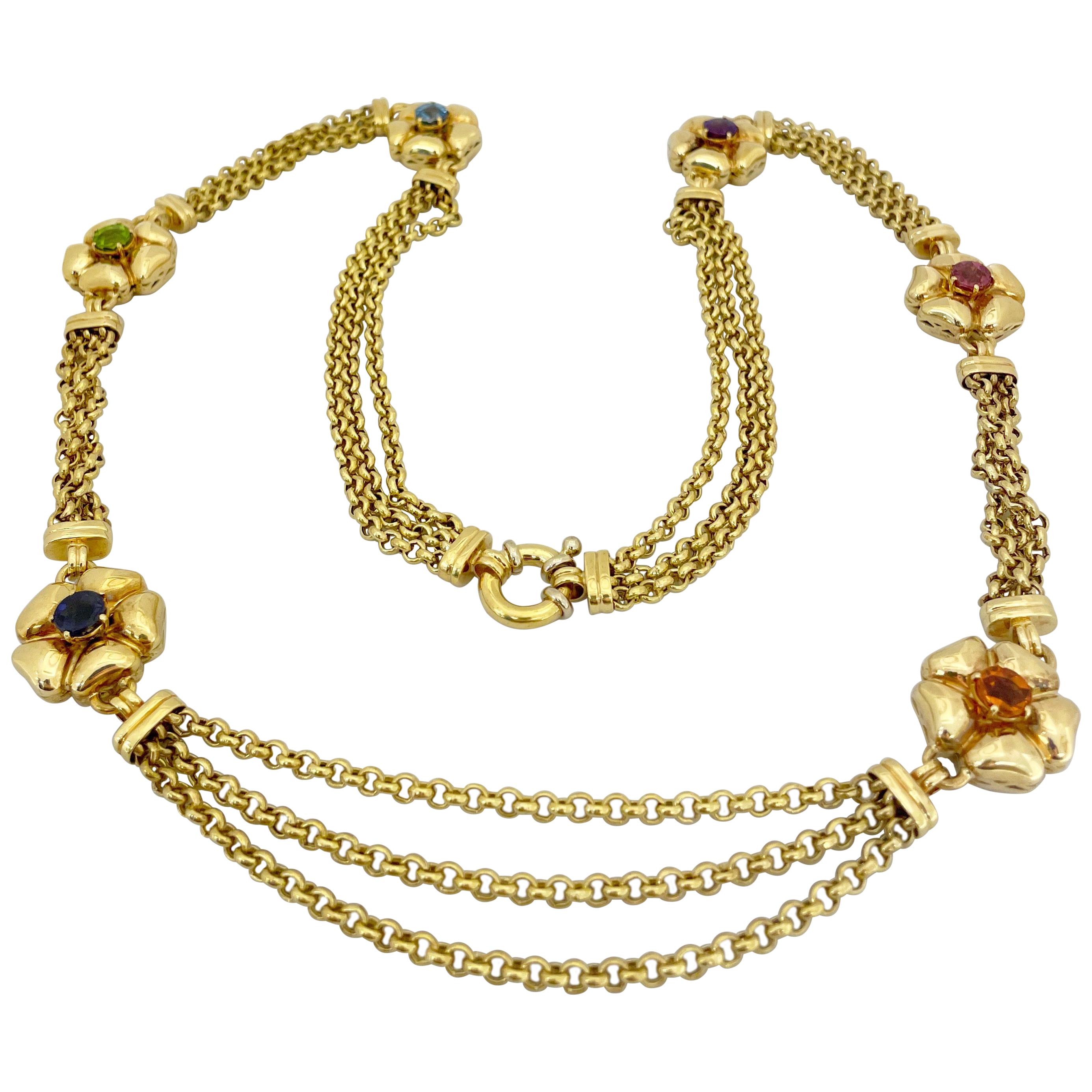 Vaid Roma 18 Karat Yellow Gold and Semi Precious Flower Necklace