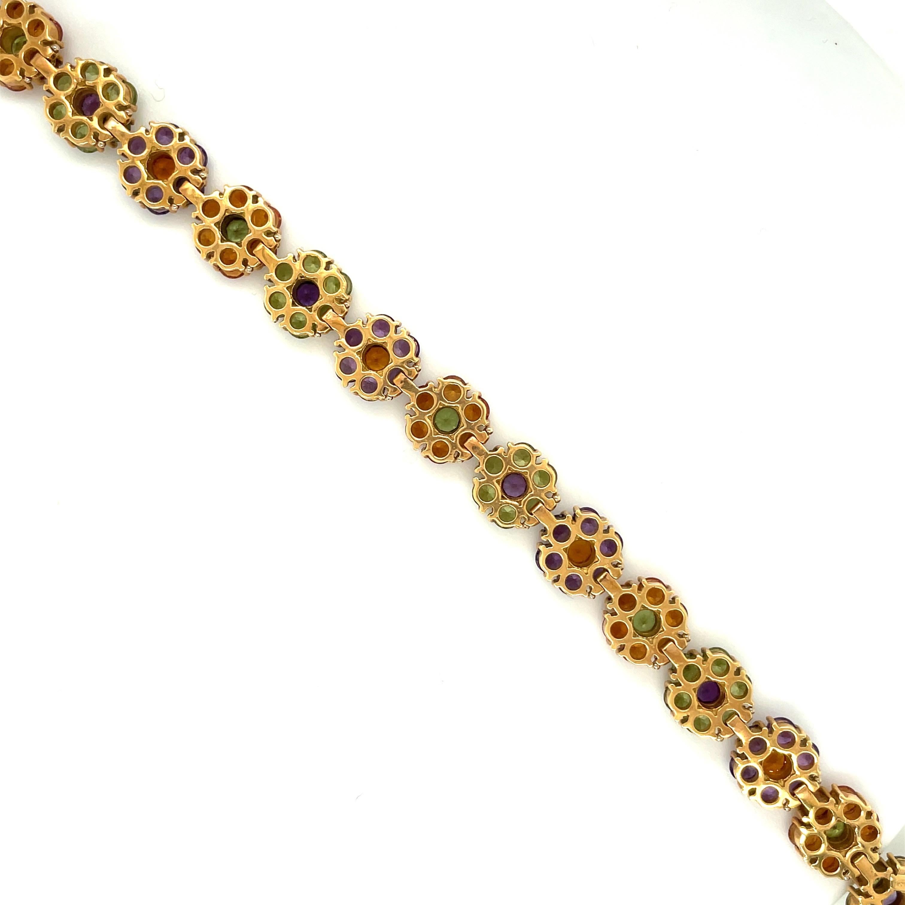Contemporain Vaid Roma Bracelet en or jaune 18 carats avec fleurs en citrine, péridot et améthyste en vente