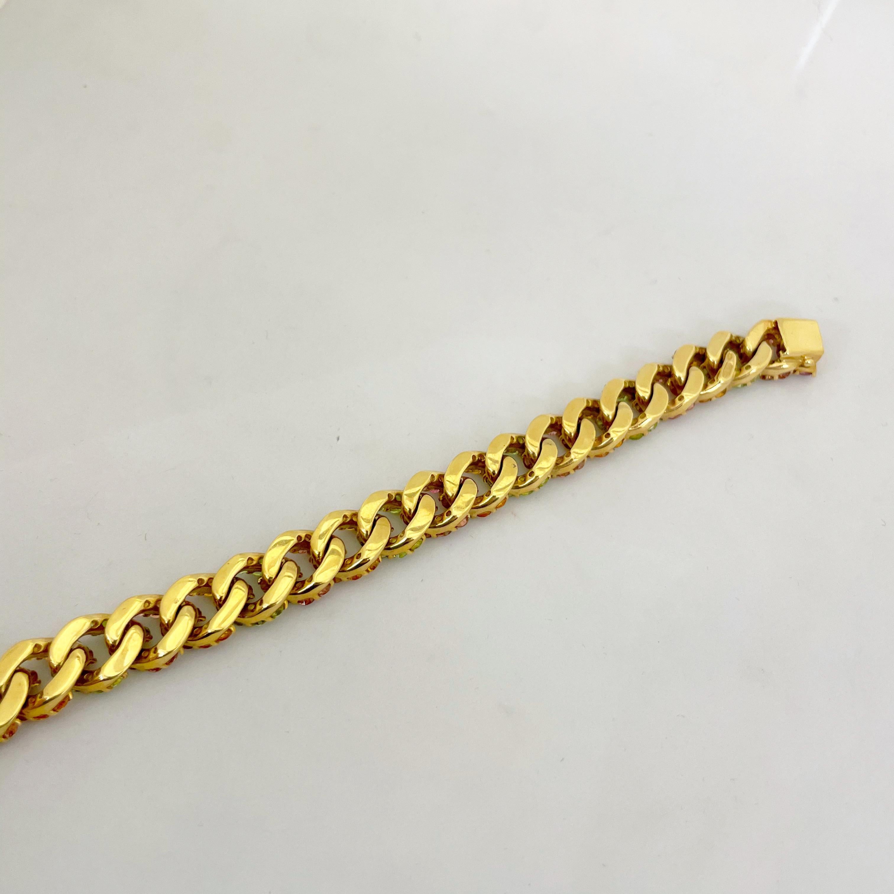 Round Cut Vaid Roma 18 Karat Gold Curbed Link Bracelet 19.65 Carat Semi-Precious Stones For Sale