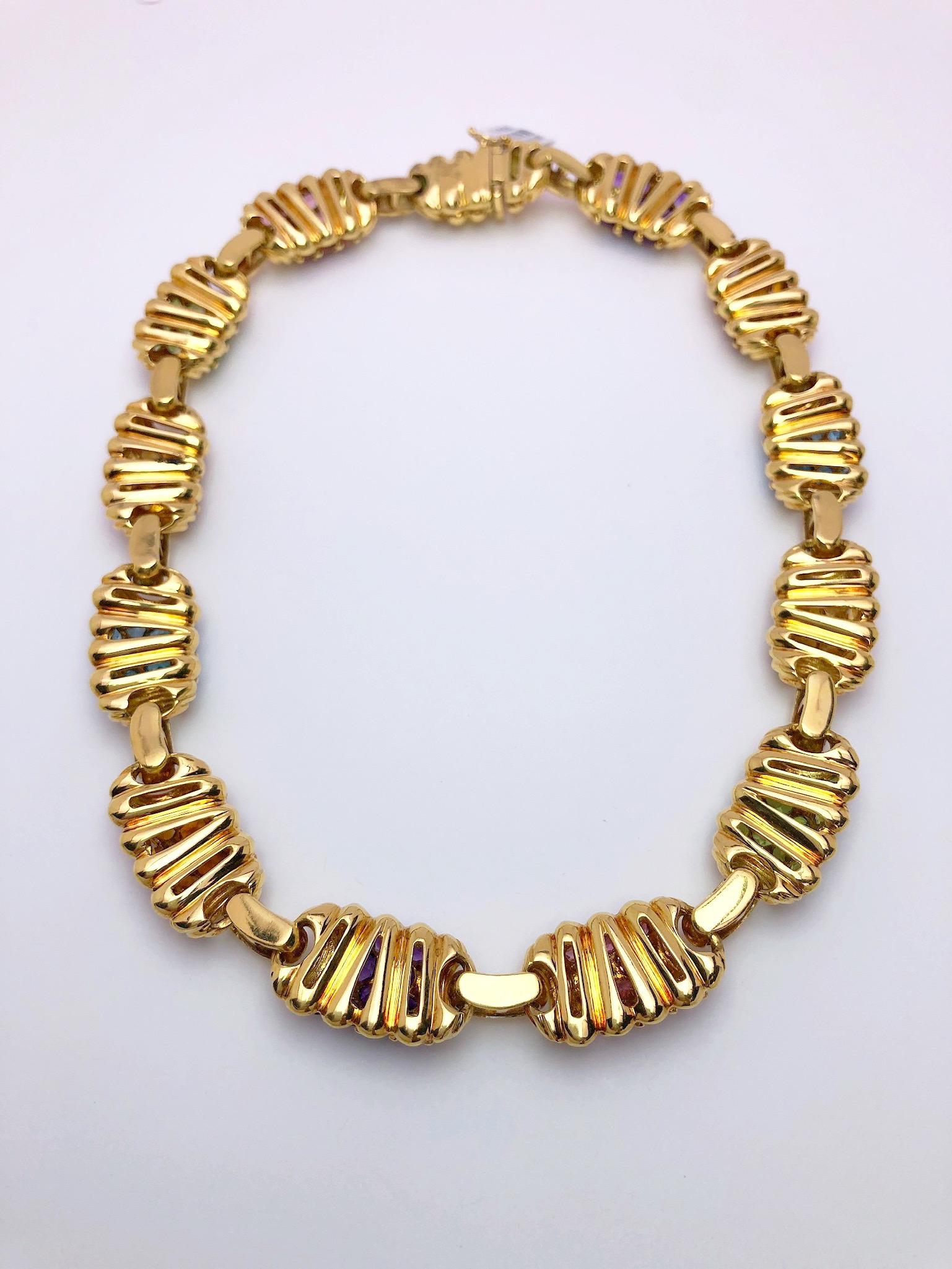 Vaid Roma 18 Karat Yellow Gold and Multicolored Semi Precious Necklace