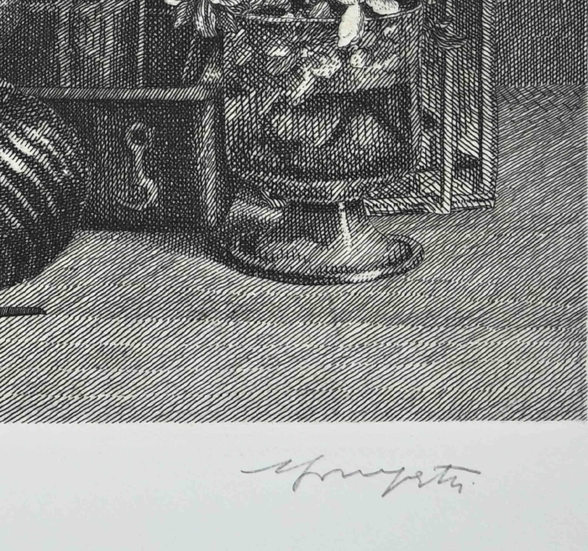 Composition n. 20 is an original artwork realized in the 1970s by Vairo Mongatti.

Black and white etching.

Hand signed and numbered. Edition of 26/120 prints.