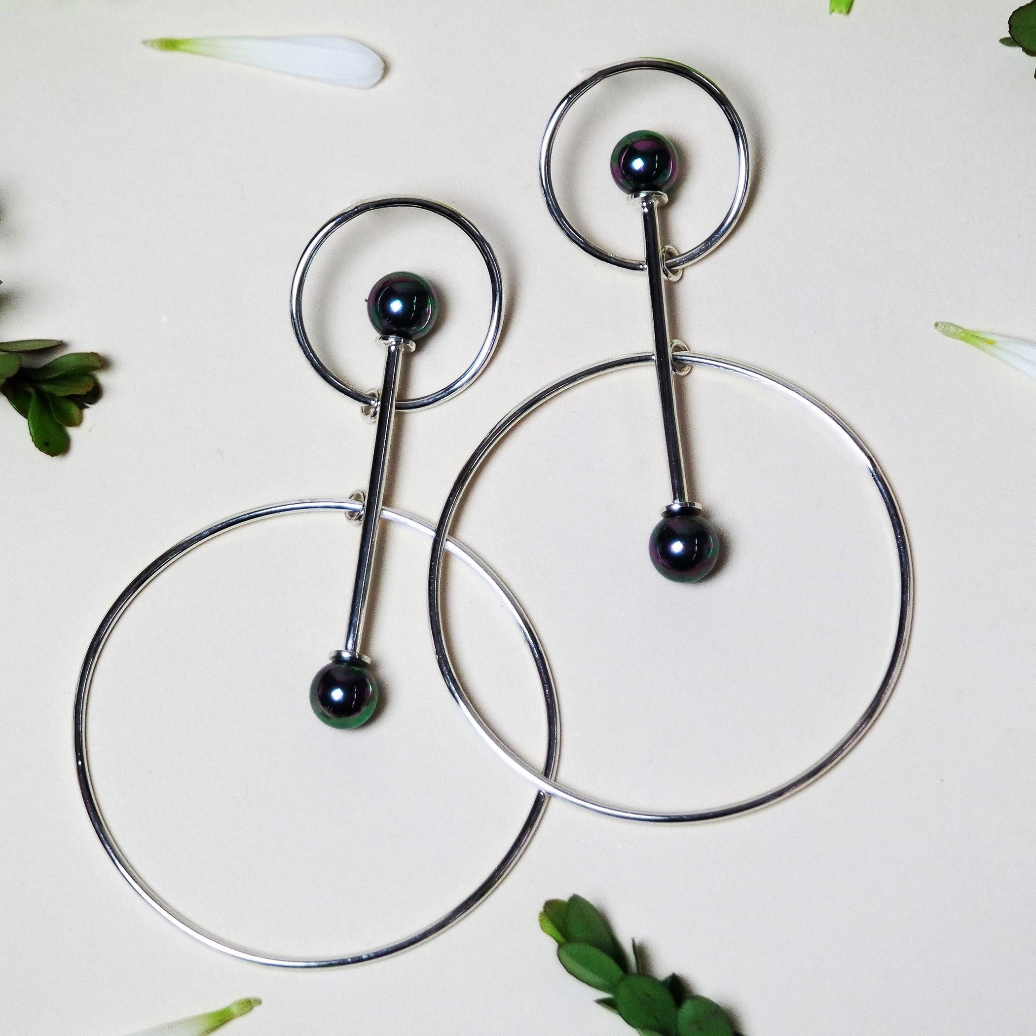 Modernist Vairochana Sterling Silver Pearl Earrings by TIN HAUS For Sale