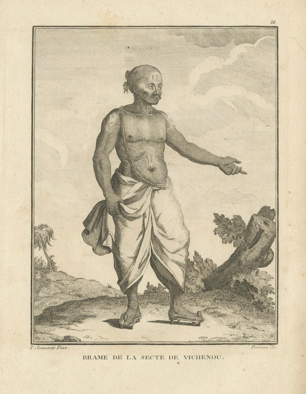 Vaishnavitischer Brahmane aus Indien - Sonnerat-Gravur, Pariser Ausgabe, 1806 (Papier) im Angebot