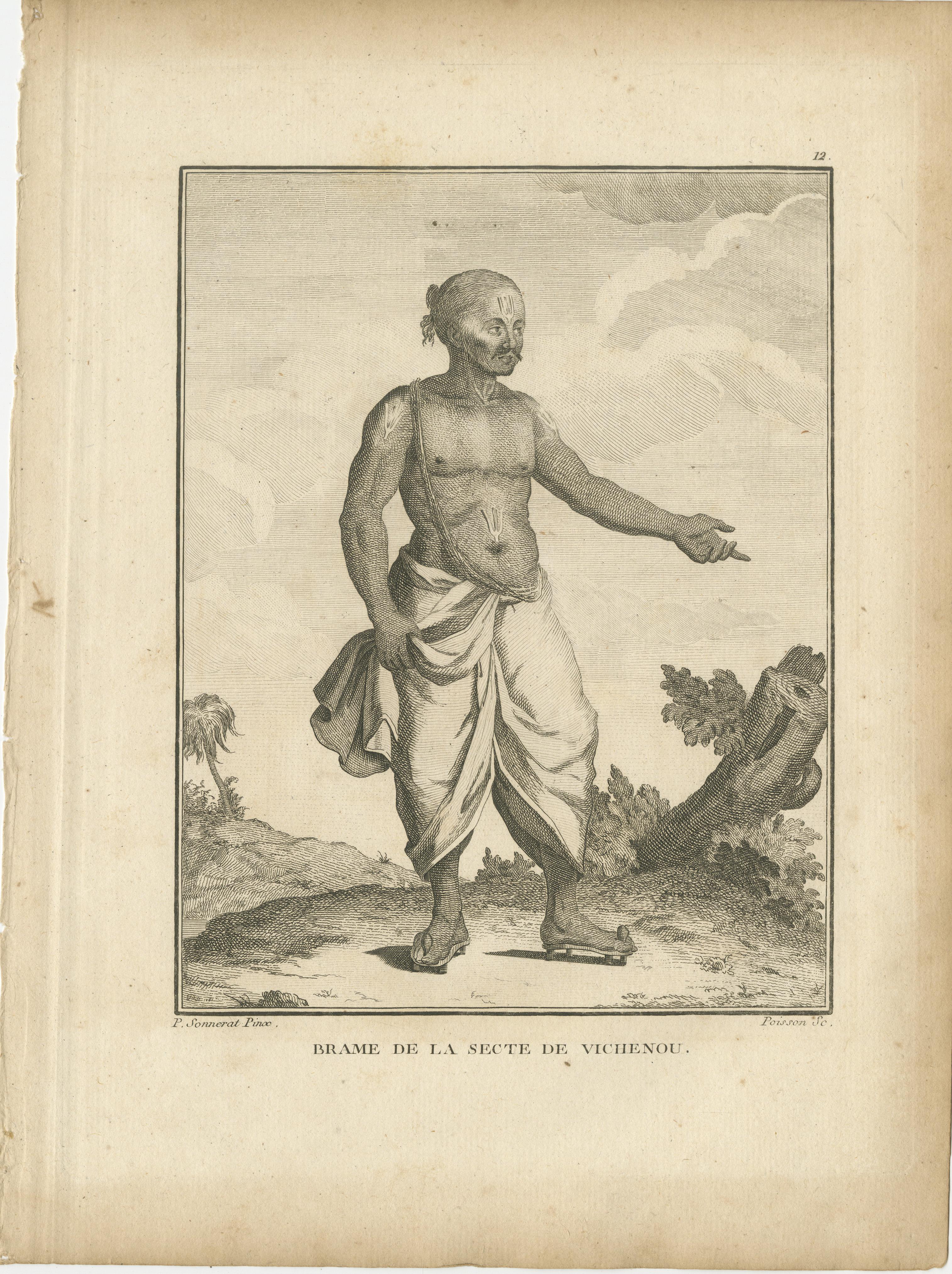 Vaishnavitischer Brahmane aus Indien - Sonnerat-Gravur, Pariser Ausgabe, 1806 im Angebot 1