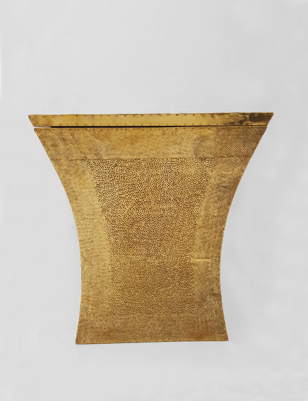 Hand-Carved Vaisseau Bench in Brass over Teak by Paul Mathieu for Stephanie Odegard For Sale