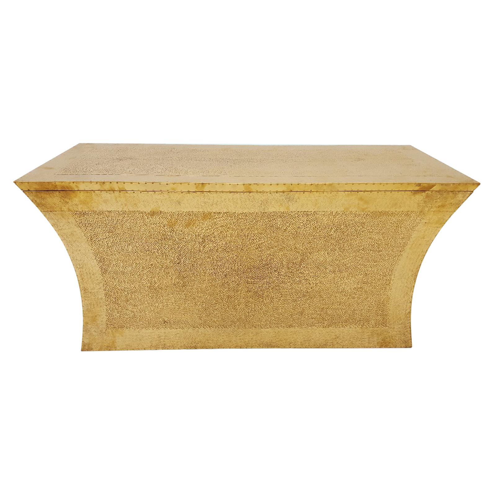 Vaisseau Bench in Brass over Teak by Paul Mathieu for Stephanie Odegard For Sale