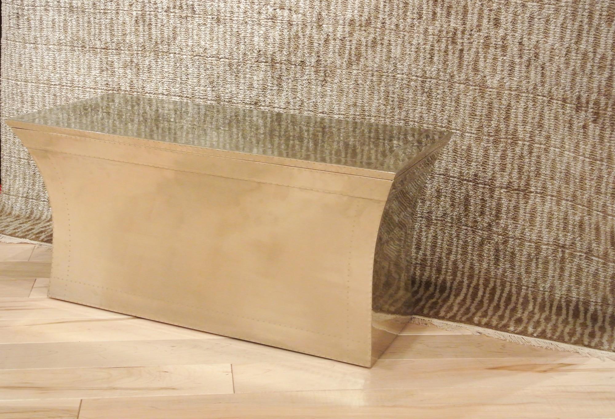 Vaisseau Bench in White Bronze over Teak by Paul Mathieu for Stephanie Odegard For Sale 5