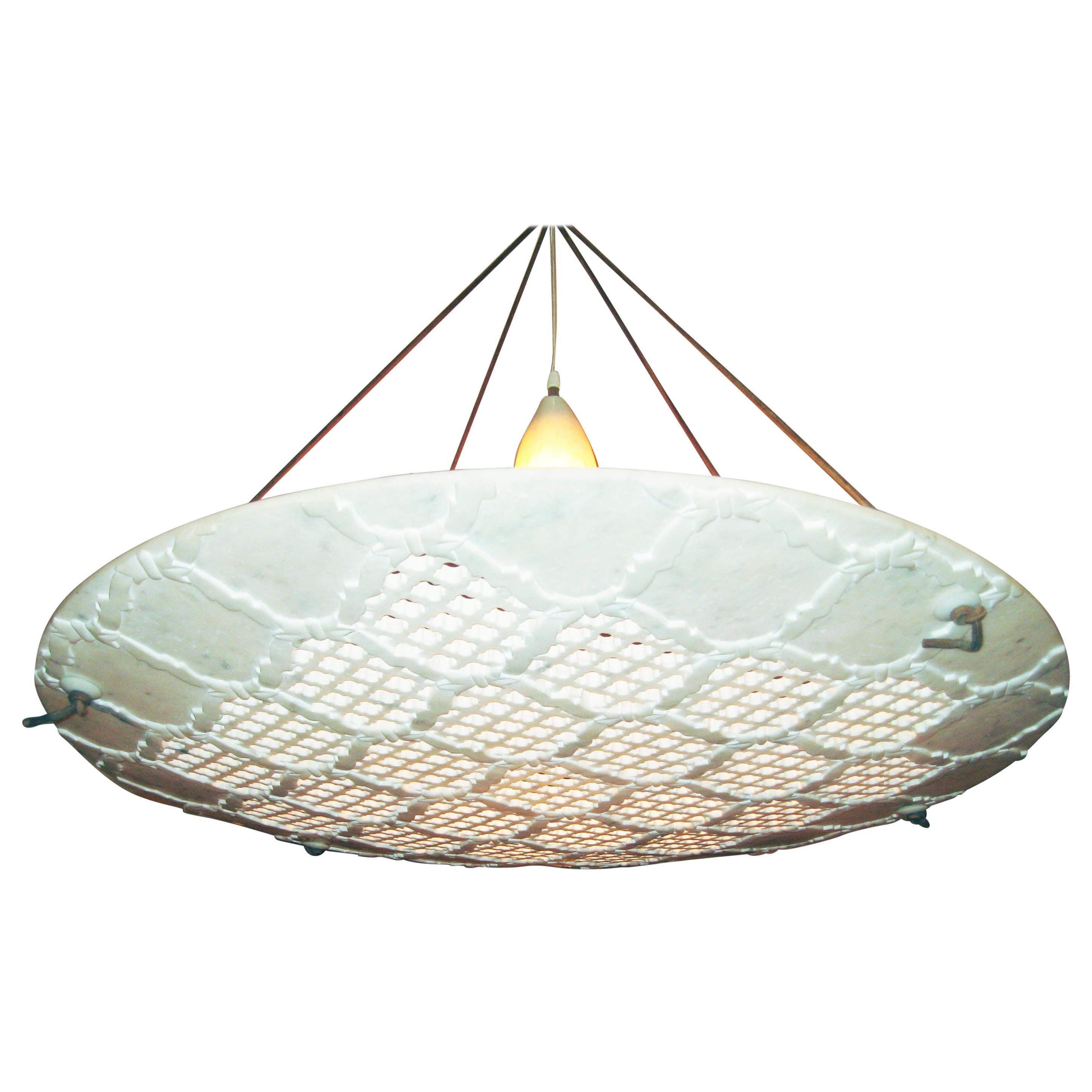 Vaisseau Round Jali Chandelier in White Marble by Paul Mathieu For Sale