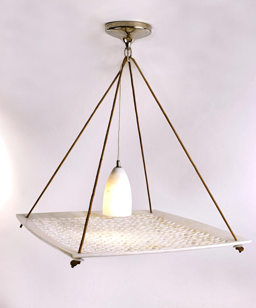 Contemporary Vaisseau Square Geometric Jali Chandelier in White Marble by Paul Mathieu For Sale