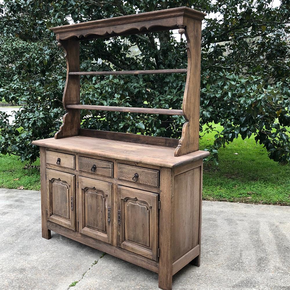 handcrafted from old-growth French oak to last for centuries, this charming antique Country French stripped oak buffet ~ Vaisselier will store and display your finest in style, while also providing a convenient and spacious serving surface! hand