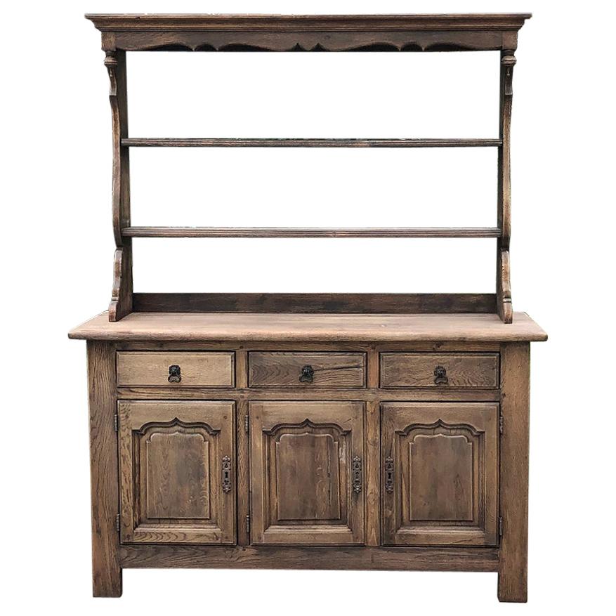 Vaisselier, Buffet, Antique Country French in Stripped Oak