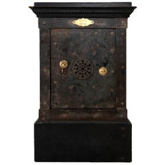 Antique Vaissier, Black Patina Steel and Lacquered Wood Safe, circa 1850