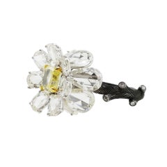 V.A.K Antique 18K Gold Rose Cut Diamonds, Centre Yellow Diamond Lotus Ring