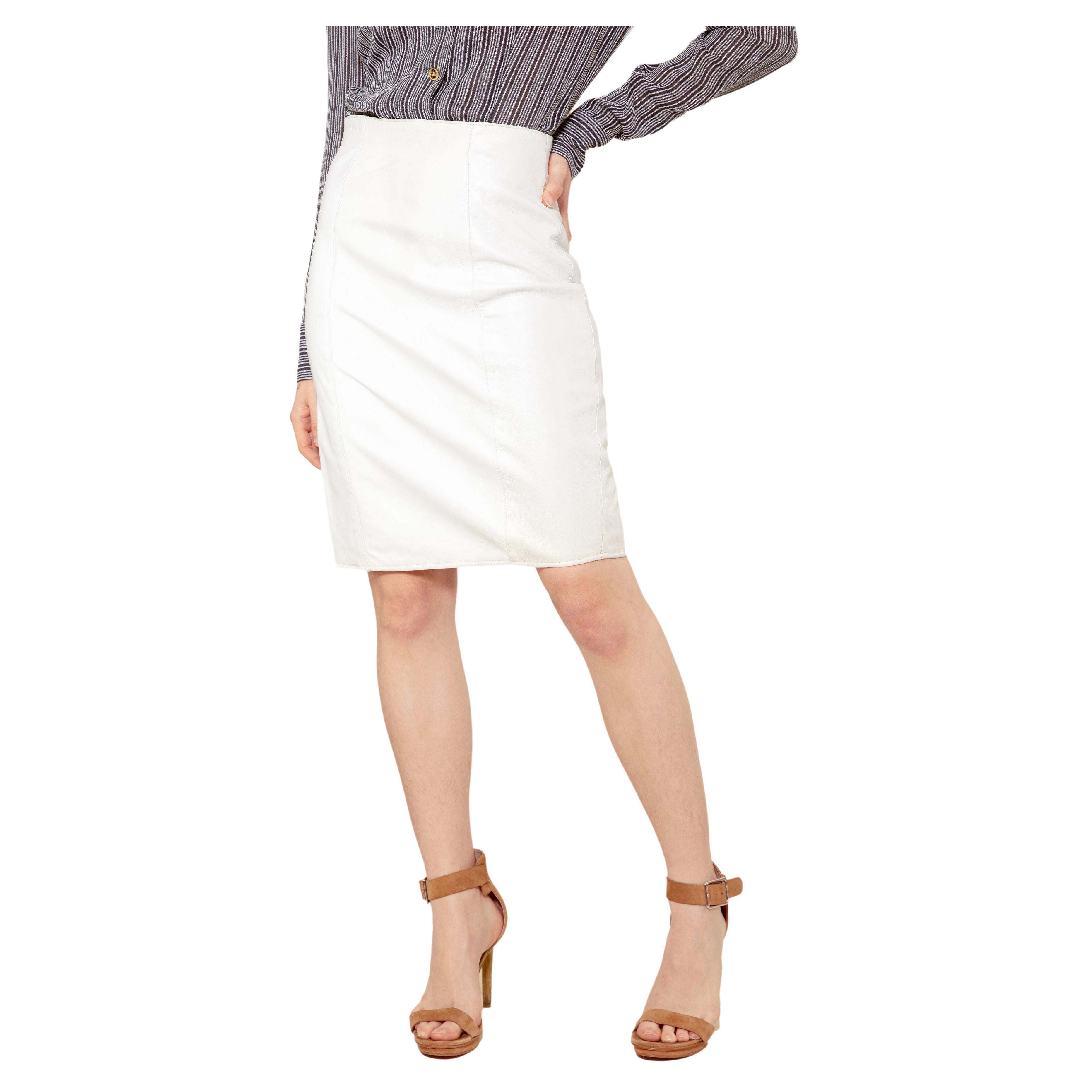 Vakko White Leather Skirt For Sale
