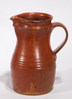 Val Cushing Keramikkrug-Vase mit Eulenhenkel und rot gesprenkeltem Glasur