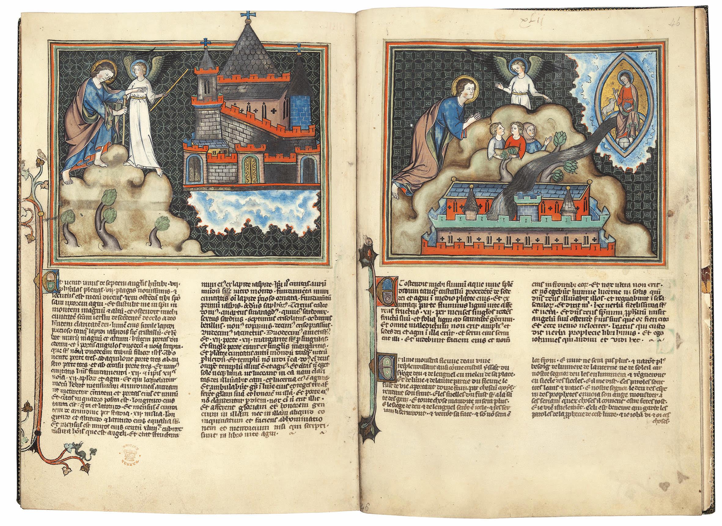 Es handelt sich um eine einzigartige, auf 987 Exemplare limitierte Faksimile-Reproduktion eines mittelalterlichen Manuskripts, der Apokalypse Val-Dieu, die sich im Besitz der British Library befindet. Sie wurde durch die Kombination von