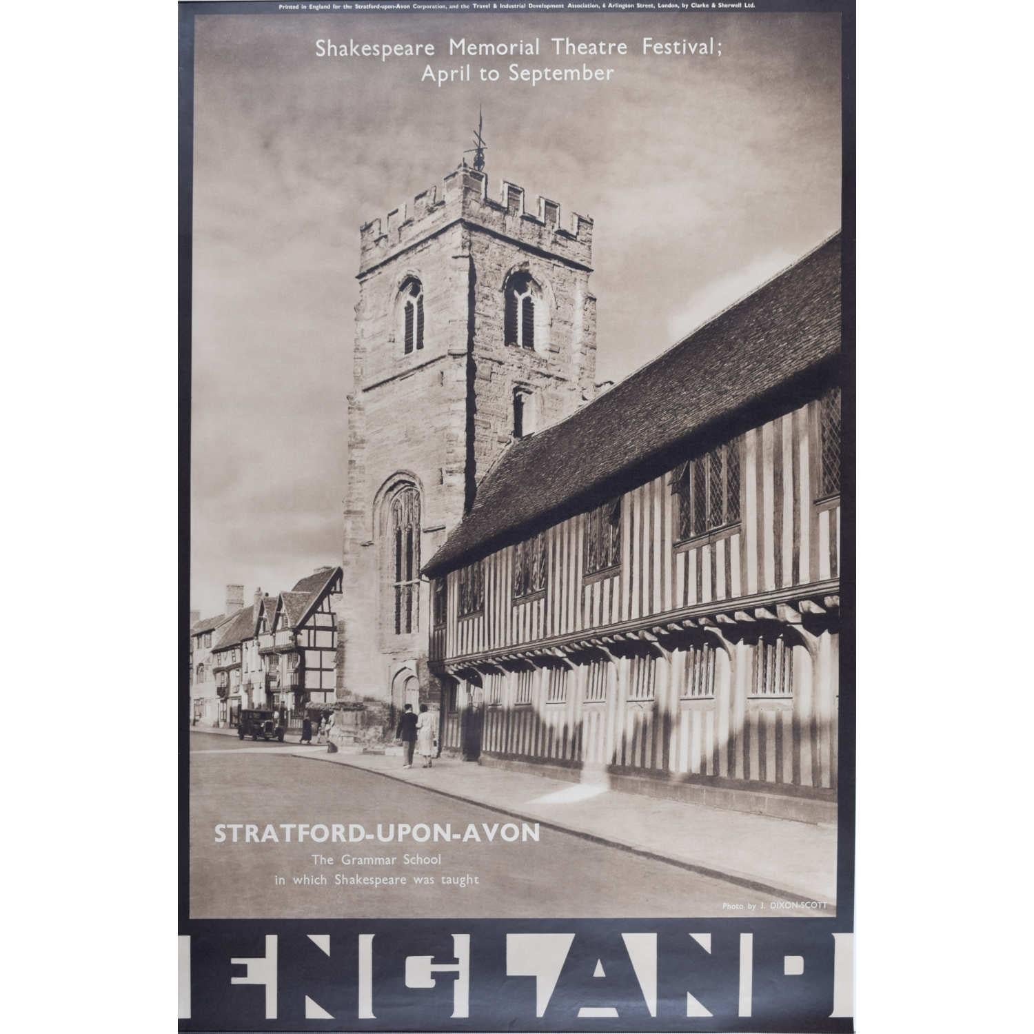 Val Doone Figurative Print – Stratford-upon-Avon, Reiseplakat aus den 1950er Jahren von J. Dixon Scott
