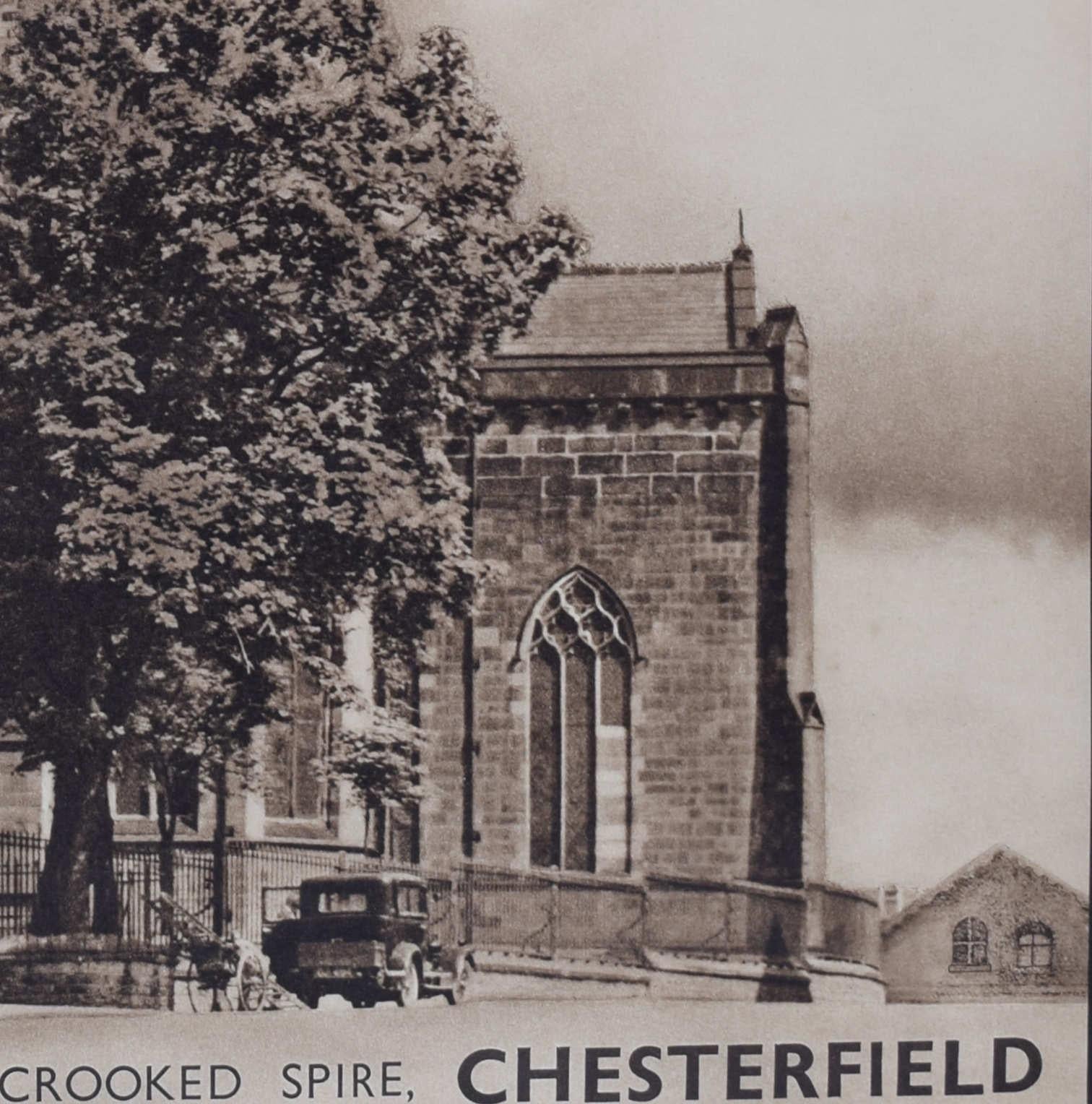 The Crooked Spire, Chesterfield, vintage 1950s travel poster by Val Doone For Sale 1