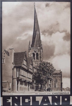 The Crooked Spire, Chesterfield, Vintage-Reiseplakat von Val Doone aus den 1950er Jahren
