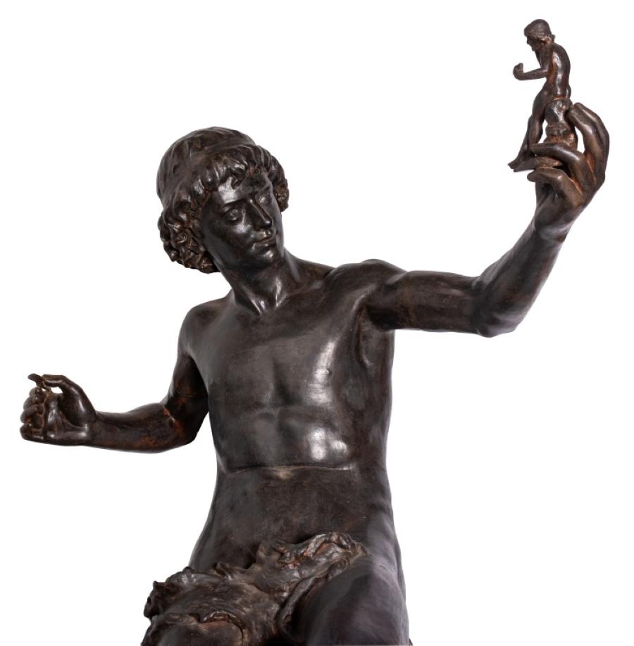 Escultura de hierro fundido Val D'Osne sobre pedestal de piedra Neoclásico en venta