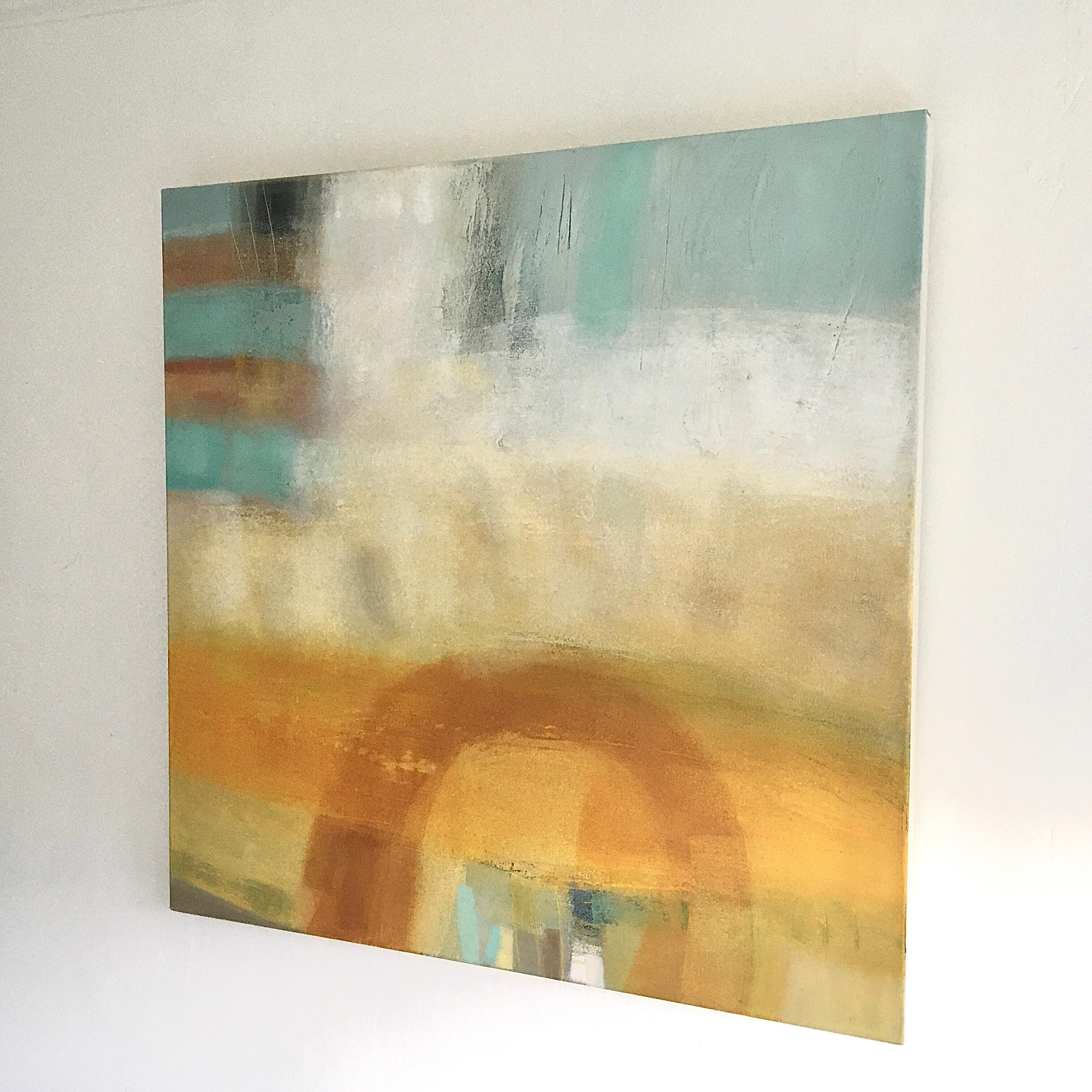 Colour and Form - contemporary abstract yellow bright encaustic oil painting - Contemporary Painting by Val Hudson