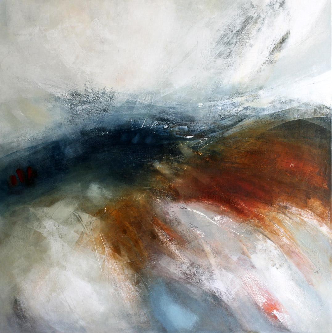 Val Hudson Abstract Painting - Emergence III -contemporary abstract white and red painting oil on canvas